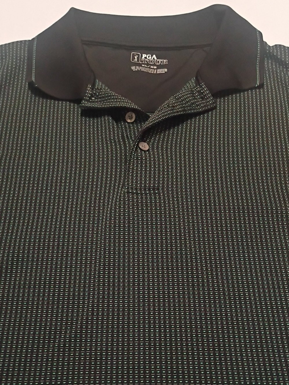 PGA Tour Mens Black Polo with Mint Micro-Pattern Short Sleeve